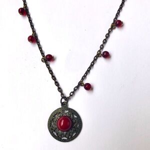 Y2K Bohomian Mediterranean Goth Antiqued Tone Red Burgundy Stone Necklace